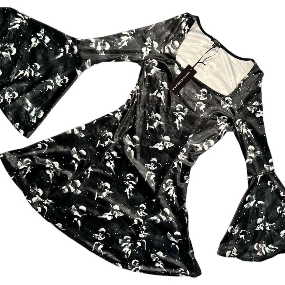 Dolls Kill Black & White Cherub Print Mini Dress